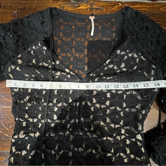 Free People Back to Black Lace/Nude Bell Sleeve Mini Dress, 8 - $168 - Picture 8 of 9